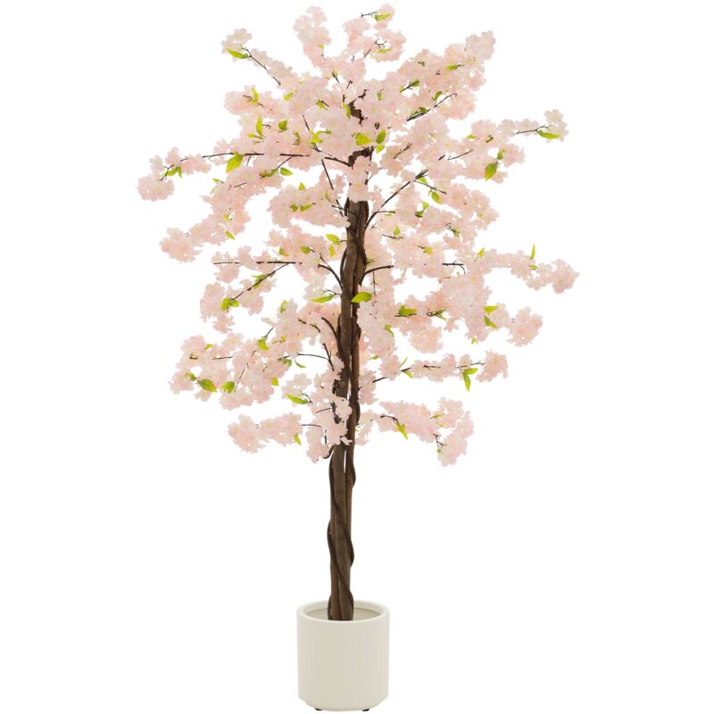 ML-Design Plante Artificielle Cerisier 180 cm Faux Arbre Décoratif Imitation Réaliste en Plastique avec des Fleurs Roses Pot Inclus pour Intérieur ou