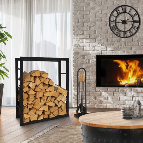 Relaxdays Porte-bûches de cheminée porte-revues inox métal moderne support  bois HxlxP: 19 x 37 x 33 cm, argent