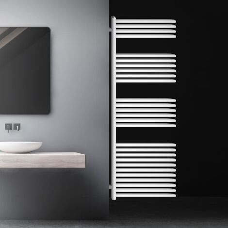 Radiador de baño plano con espejo y juego de conexión a la pared 1200x450  mm Blanco ML-Design