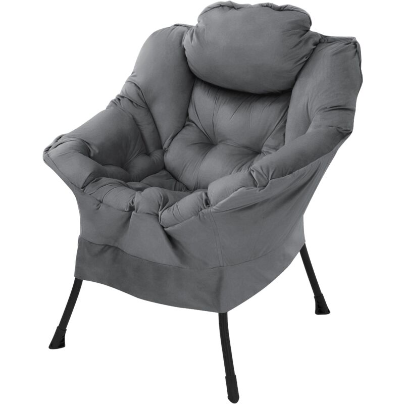 Ml-Design Relaxsessel Anthrazit, Wohnzimmersessel Mit Armlehnen & Seitentasche, Fernsehsessel Kopfkissen, Loungesessel Mit Stahlrahmen & Schwarzen Beine,