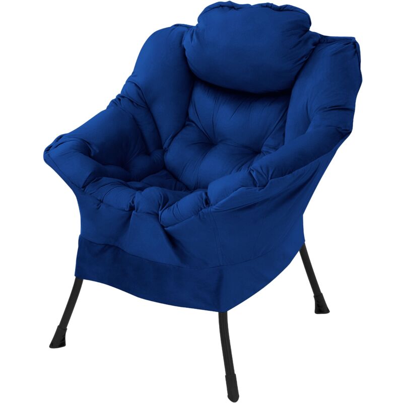 Ml-Design Relaxsessel Dunkelblau, Wohnzimmersessel Mit Armlehnen & Seitentasche, Fernsehsessel Kopfkissen, Loungesessel Mit Stahlrahmen, Schwarzen Beine,