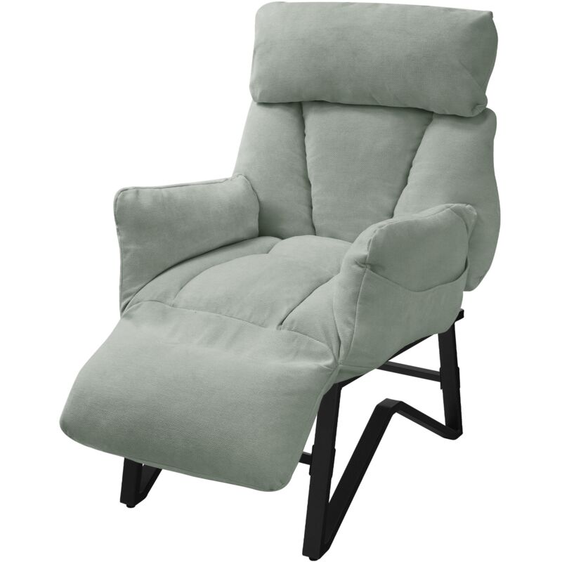 Ml-design Relaxsessel Grau-grün, Sessel Wohnzimmer Leinenbezug, Fernsehsessel Verstellbar Mit Armlehnen, Fußstütze, Seitentaschen, Loungesessel