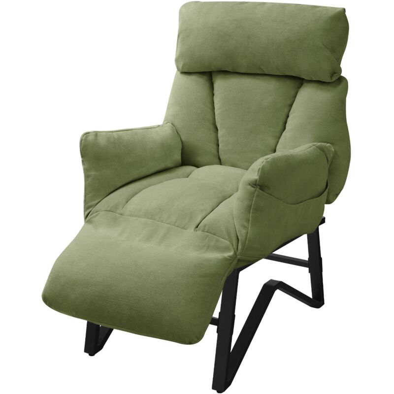 Ml-design Relaxsessel Grün, Sessel Wohnzimmer Mit Leinenbezug, Fernsehsessel Verstellbar Mit Armlehnen, Fußstütze, Seitentaschen, Loungesessel
