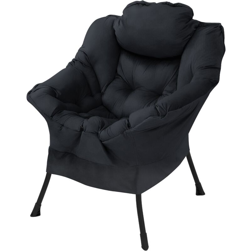 Ml-Design Relaxsessel Schwarz, Wohnzimmersessel Mit Armlehnen & Seitentasche, Fernsehsessel Kopfkissen, Loungesessel Mit Stahlrahmen Mit Schwarzen Beine,