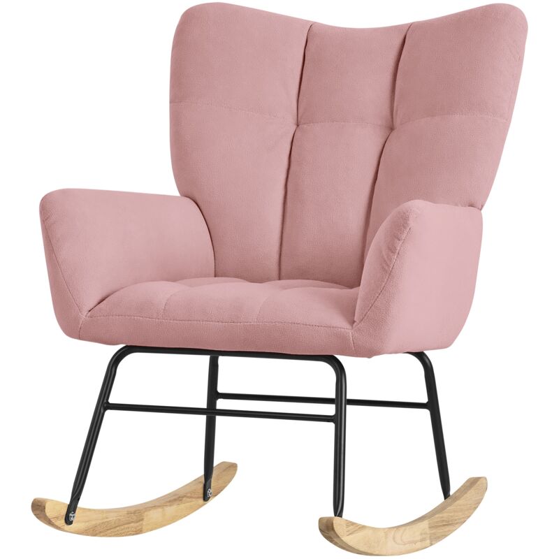 Ml-design - Schaukelsessel Rosa, Schaukelstuhl Mit Bezug In Frottee-optik, Gepolsterter Schwingsessel Mit Holzkufen, Relaxsessel Mit Armlehnen Für