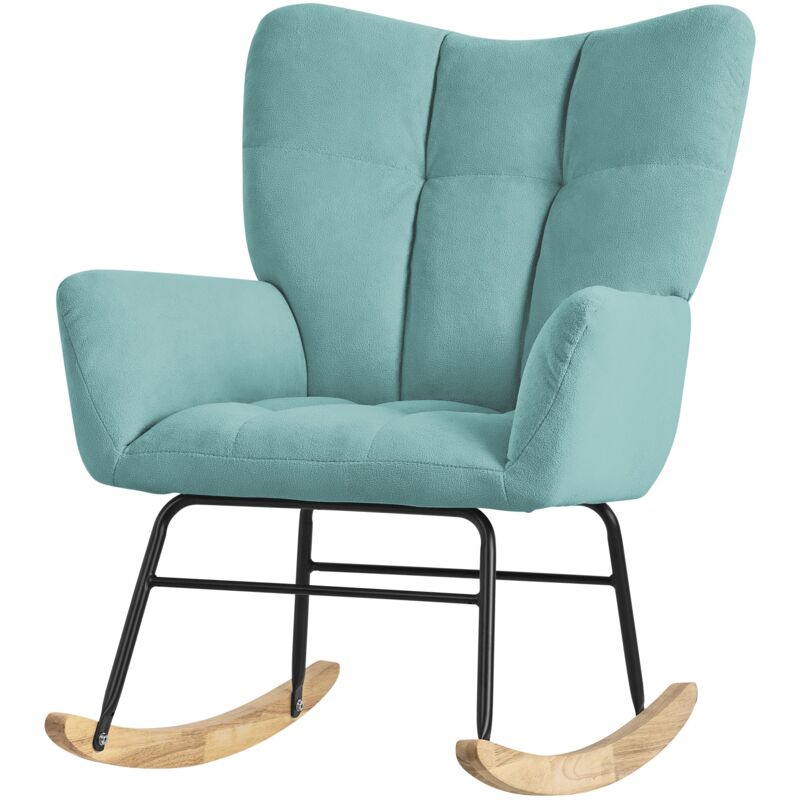 Ml-Design Schaukelsessel Salbei, Schaukelstuhl Mit Frottee-optik Bezug, Gepolsterter Schwingsessel Mit Holzkufen, Relaxsessel Mit Armlehnen Für