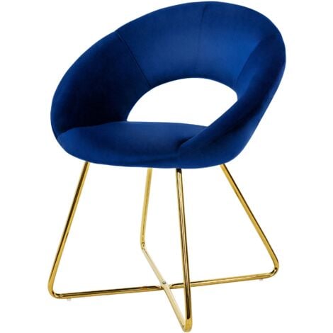 ML-Design Sedia per Sala da Pranzo in Velluto Blu con Schienale Rotondo Poltroncina Imbottita da Cucina Salotto con Gambe in Metallo Oro Seduta Ergonomica Confortevole per Soggiorno 64x53x77 cm