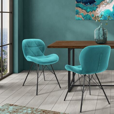 ML-Design Set di 2 Sedie da Sala da Pranzo con Braccioli e Schienale  Rivestimento in Velluto Blu Sedia da Cucina Imbottita con Gambe in Acciaio