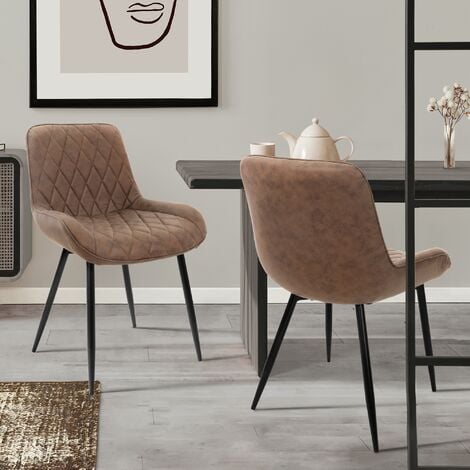 ML-Design Set 2x Chaises de Salle à Manger - Marron - Style Rétro - Assise Rembourrée en Matériau Synthétique- Pieds en Métal Noir - Dossier et Accoudoirs - Fauteuil Moderne Salon/Bureau/Chambre