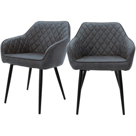 ML-Design Set 2x Sillas de Comedor Antracita Estilo Moderno Asiento Tapizado Aspecto PU Piel de Imitación Patas de Metal Negras con Respaldo y Apoyabrazos Sillón para Salón Oficina Dormitorio Cocina