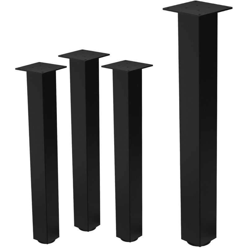 Image of ML-Design Set 4 Gambe da Tavolo 72 cm Design a I Acciaio Verniciato Nero Lucido Forma Quadrata Profilo 8x8cm Piedini Regolabili in Altezza 1-4 cm