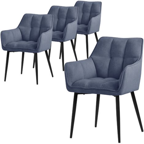 ML-Design Set 4 Sedie per Sala da Pranzo 63x57x90 cm Imbottitura in Spugna Blu con Schienale e Braccioli Telaio in Metallo Poltroncina Confortevole Ergonomica per Cucina Salotto o Soggiorno