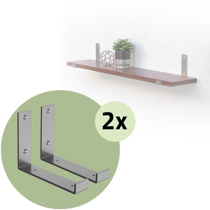 Image of Set 4 Staffe per Mensole a l in Metallo Grigio 20 x 4 x 14 cm Supporti Angolari per Ripiani Peso Massimo 50 kg con Materiale di Montaggio a Parete