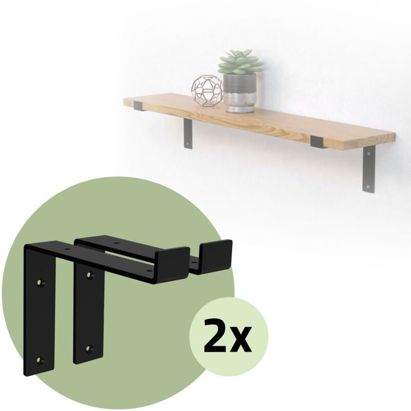 Image of Ml-design - Set 4 Staffe per Mensole a l in Metallo Nero 20 x 4 x 14,5 cm Supporti Angolari per Ripiani Peso Massimo 50 kg con Materiale di Montaggio