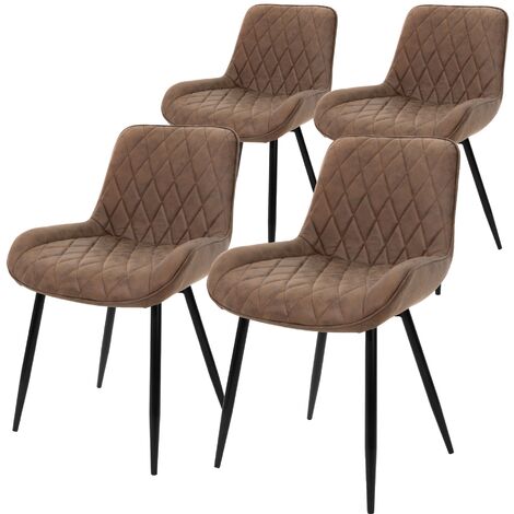 ML-Design Set 4x Chaises de Salle à Manger - Marron - Style Rétro - Assise Rembourrée en Matériau Synthétique- Pieds en Métal Noir - Dossier et Accoudoirs - Fauteuil Moderne Salon/Bureau/Chambre