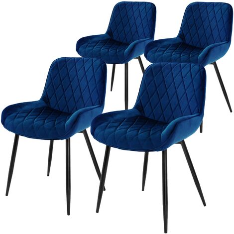 ML-Design Set 4x Sillas de Comedor Azul Moderno 81 cm Asiento Tapizado de Terciopelo Transpirable y Suave con Patas de Metal Sillón con Respaldo Ergonómico para Salón Oficina Dormitorio Cocina