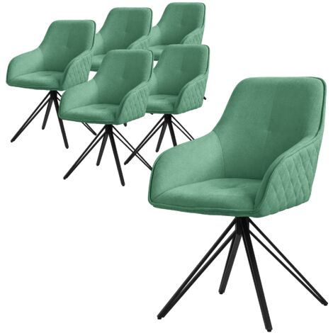 ML-Design Set 6x Silla de Comedor Giratoria con Respaldo y Reposabrazos Asiento Verde de Tela Tejida  Tapizado con Patas de Metal Sillón Diseño Ergonómico Moderno para Salón, Escritorio o Cocina