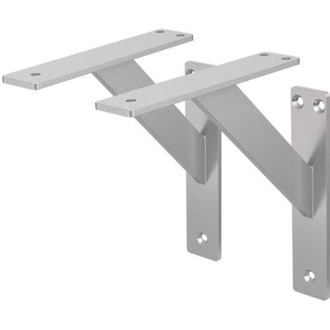 ML-Design Set de 2x Soporte de Estante 180x180 mm Plata de Aluminio Estilo Industrial Forma de Escuadra Triángulo para Estantería de Pared apto para Balda, Repisa Flotante y Proyectos DIY de Bricolaje