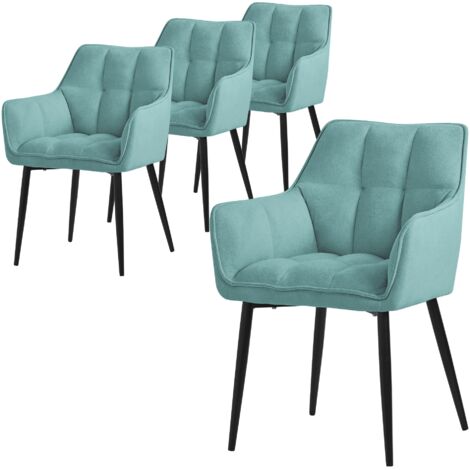 ML-Design Set de 4 Chaises de Salle à Manger en Tissu Éponge, Pétrole, Chaise Cuisine avec Assise Rembourrée Épaisse et Pieds Métalliques, Dossier et Accoudoirs, Fauteuil Ergonomique, Design Élégant