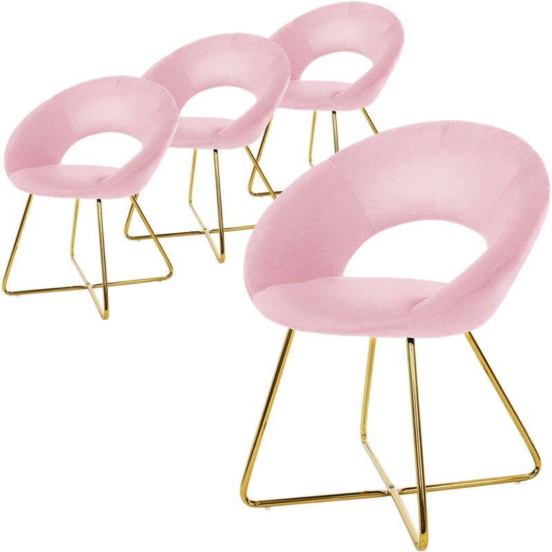 Ml-design - Set de 4 Chaises de Salle à Manger, en Velours, Rose, avec Dossier en Demi-Coque Rond, Pieds en Forme de x Métalliques Dorés, Fauteuil