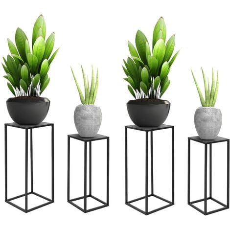 Support pour plantes, porte-pot de fleurs, 3 bacs, accessoire de décoration  de salon, bac à plantes moderne, fer noir, rond, LxlxH 51x18x64 cm