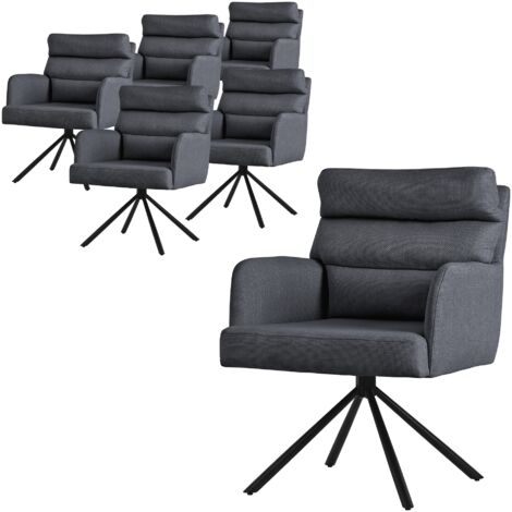 ML-Design Set de 6 Chaises de Salle à Manger Anthracite, Pivotantes Position Voiture, Chaises Rembourrées avec Revêtement en Polyester et Coussins de Dossier, Pieds Métalliques, Fauteuil de Cuisine