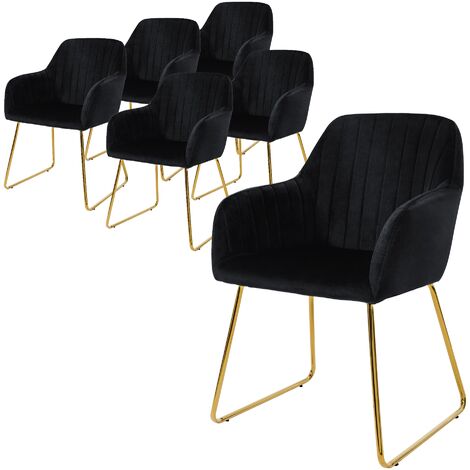 Ml-Design – Set de 6 chaises de salle à manger – Assise rembourrée en velours – Pieds en métal doré – Dossier et accoudoirs ergonomiques – Hauteur d'assise 49 cm