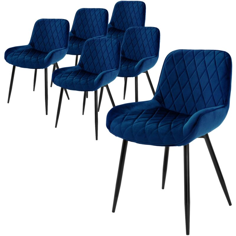 ML-Design Set de 6 Chaises de Salle à Manger, Bleu Foncé, avec Dossier et Accoudoirs, Assise Velours, Pieds Métal Noir, Style Rétro, Fauteuil Moderne