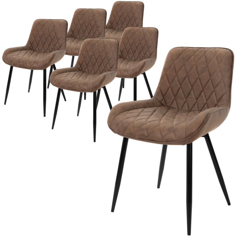 Ml-design - Set de 6 Chaises de Salle à Manger, Marron, avec Dossier et Accoudoirs, Assise Synthétique, Pieds Métal Noir, Style Rétro, Fauteuil