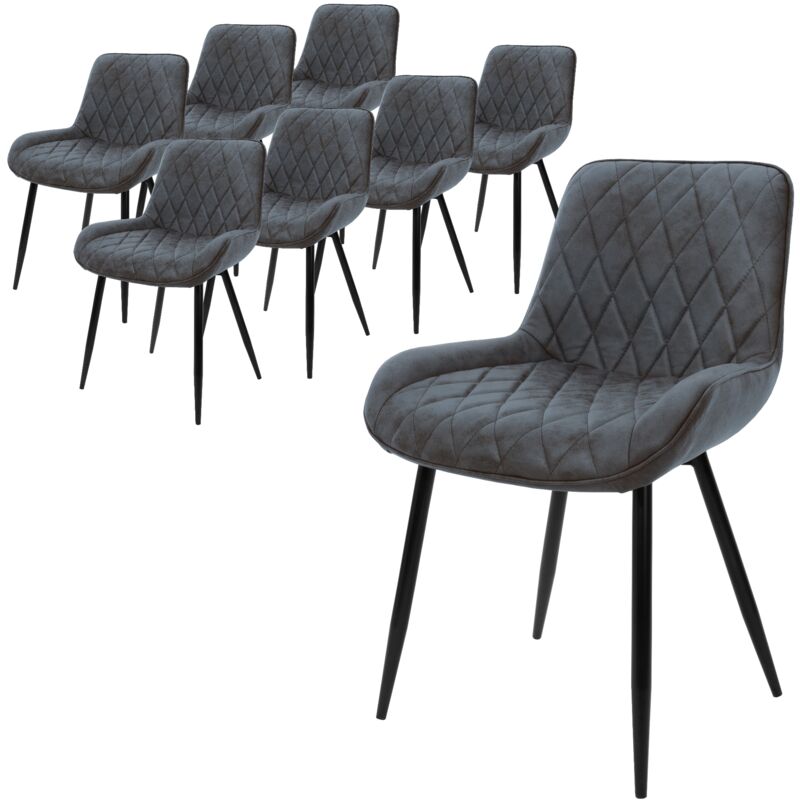 Ml-design - Set de 8 Chaises de Salle à Manger, Anthracite, avec Dossier et Accoudoirs, Assise Synthétique, Pieds Métal Noir, Style Rétro, Fauteuil