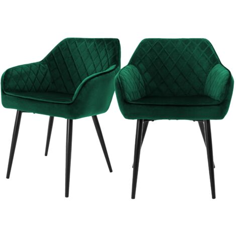 ML-Design Set di 2 Sedie da Sala da Pranzo con Braccioli e Schienale Rivestimento in Velluto Verde Sedia da Cucina Imbottita con Gambe in Acciaio Poltrona per Soggiorno Salotto Design Elegante