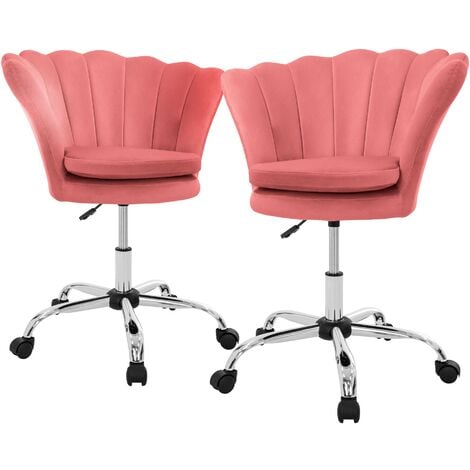 Sedia da ufficio con rotelle e schienale a guscio 68x68 cm velluto rosa  struttura in metallo ML design