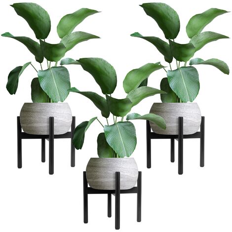 ML-Design Set di 3 Supporti per Piante Fiori 25 x 25 x 30 cm in Legno di Caucciù Nero Robusto Resistente alle Intemperie Piedistalli Decorativi Moderni Fioriere Portavasi da 29 cm per Interni/Esterni