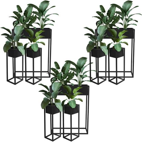 Set 3x Supporti per piante fiori piedistalli in metallo nero fioriere decorative