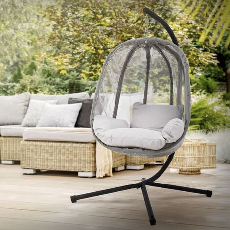 Sol Living Silla doble con soporte y cojín para hamaca exterior, silla  colgante de mimbre, silla de cesta de huevos, silla Papasan para interiores  y