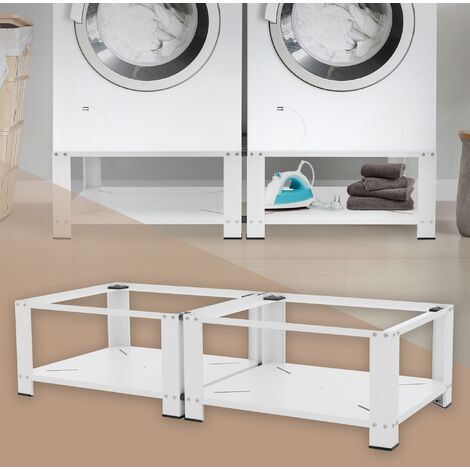 Socle machine à laver double avec tiroirs base sèche-linge blanc
