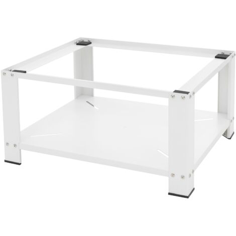 Ml-Design – Socle pour machine à laver avec étagère – Acier blanc 63x54 cm – Charge max 150 kg – Pieds antidérapants – Rangement pratique sous le lave-linge