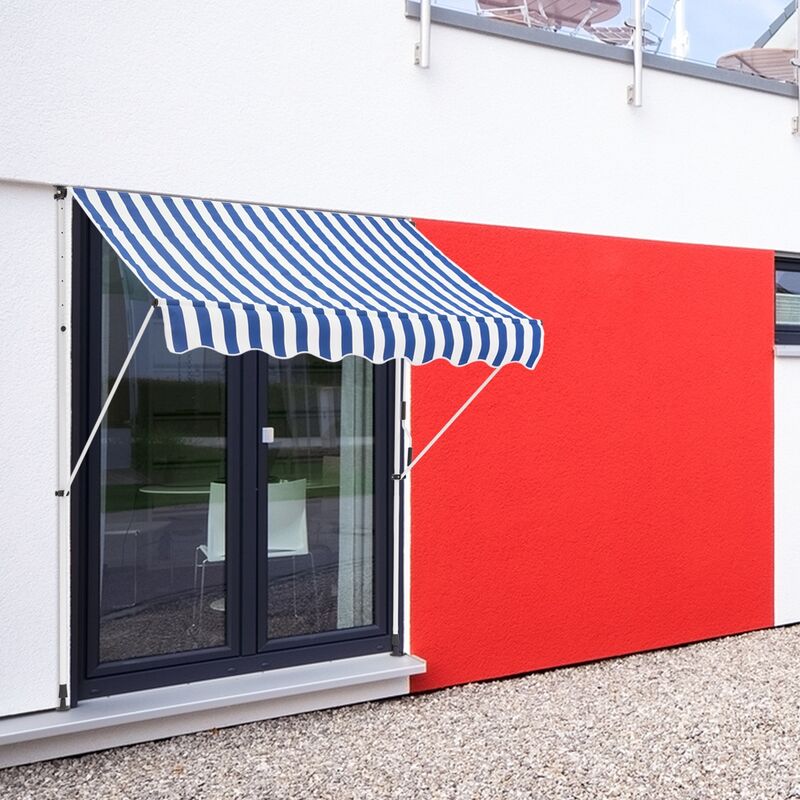 Store banne terrasse auvent à pince rétractable 300x120 cm bleu blanc ML-Design