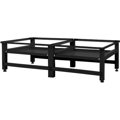 Ml-Design – Support double pour machine à laver avec 2 étagères coulissantes – Acier noir – Capacité 2x 150kg – Pieds réglables – Dimensions 124x53,5x37cm