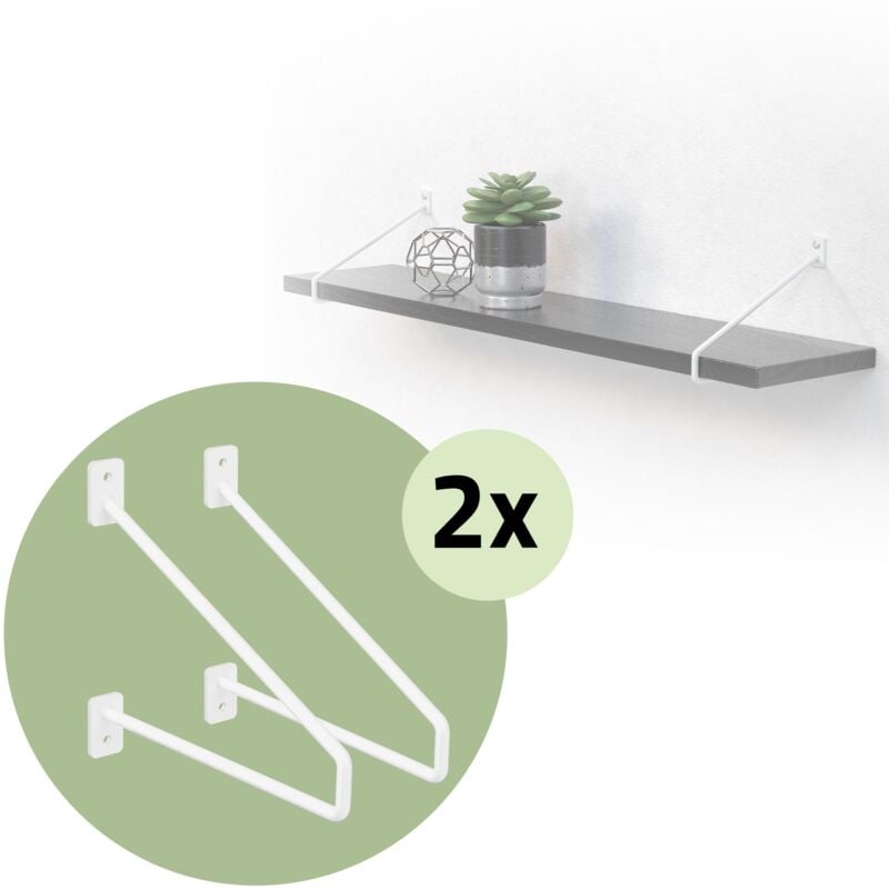 Image of Ml-design - 4 Pezzi Staffe per Mensole 220 mm Bianco in Acciaio Supporto per Mensola Galleggiante Industriale per Montaggio a Parete Staffa di