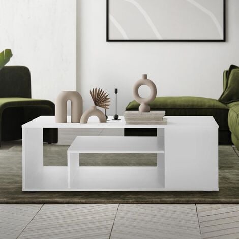 Table Basse Relevable Blanc Laqué CASSY - Table Basse Pas Cher