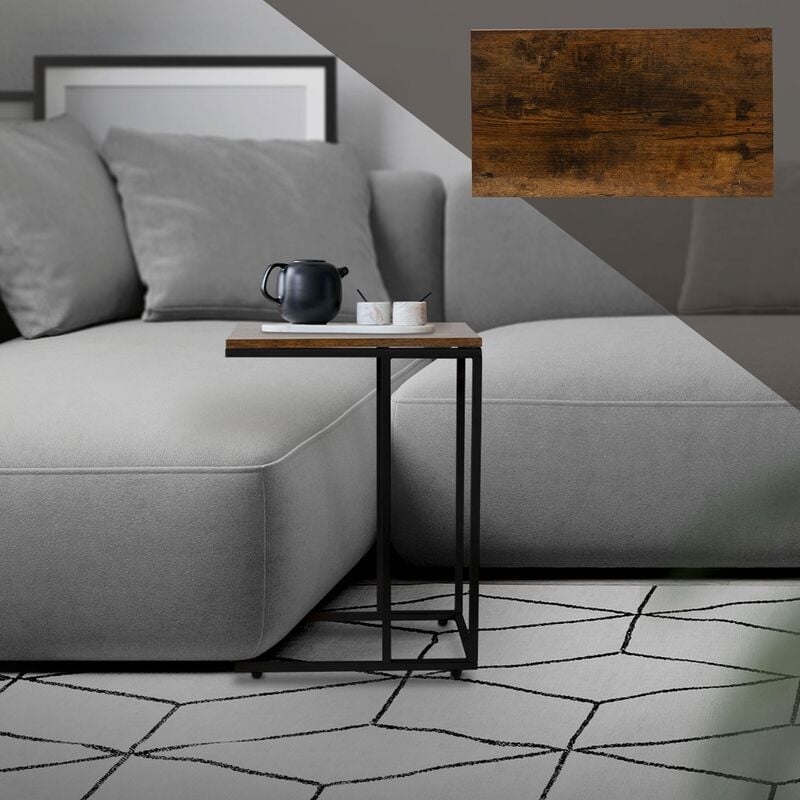 ml-design - table d'appoint en forme de c, noir/marron, 45x25x64 cm, design industriel, structure métallique, plateau en bois, bout de canapé, table