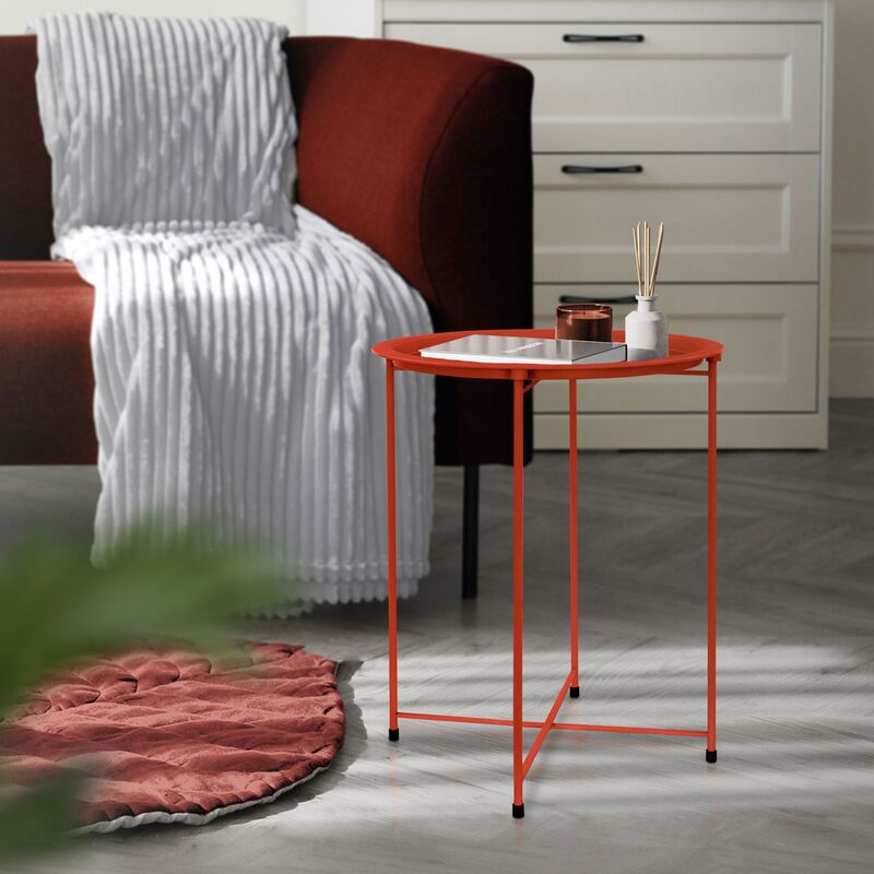 ml-design - table d'appoint ronde ø 43 cm x h 52 cm, en métal revêtu par poudre, rouge, bout de canapé, table basse auxiliaire de nuit, style