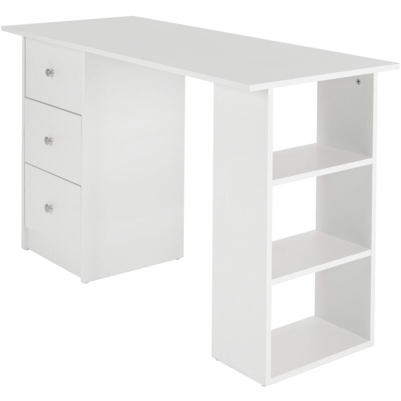 Ml-design - Bureau d'Ordinateur, 3 Tirois, 3 Étagères de Rangement, 1 Large Plateau, Blanc, 120 x 49 x 72 cm, Table de Travail, Bureau Informatique