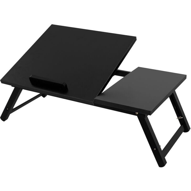 Table pour Ordinateur Portable pour Lit/Sofa, Noir, Bois, Réglable en Hauteur, Pieds Pliables, Lapdesk Inclinable Lecture/Petit Déjeuner, Support