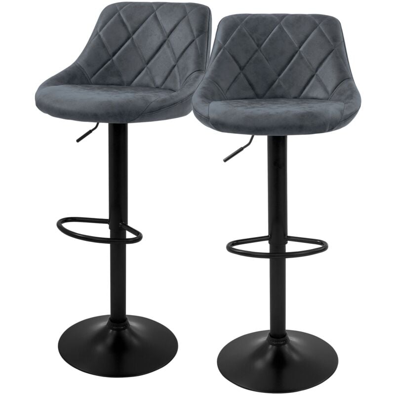 Ml-design - Lot de 2 Tabourets de Bar en Simili, Anthracite, Chaise Rembourrée avec Dossier et Repose-Pieds, Réglable en Hauteur 62-82 cm, Pivotante