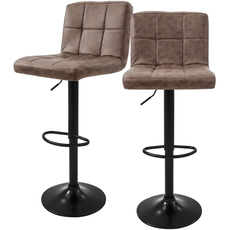 Ml-design - Lot de 2 Tabourets de Bar en Simili, Marron, Chaise Rembourrée avec Dossier et Repose-Pieds, Réglable en Hauteur 63-83 cm, Pivotante à