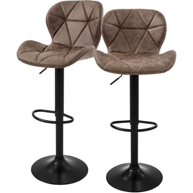 Ml-design - Lot de 2 Tabourets de Bar en Simili, Marron, Chaise Rembourrée avec Dossier et Repose-Pieds, Réglable en Hauteur 59-79 cm, Pivotante à