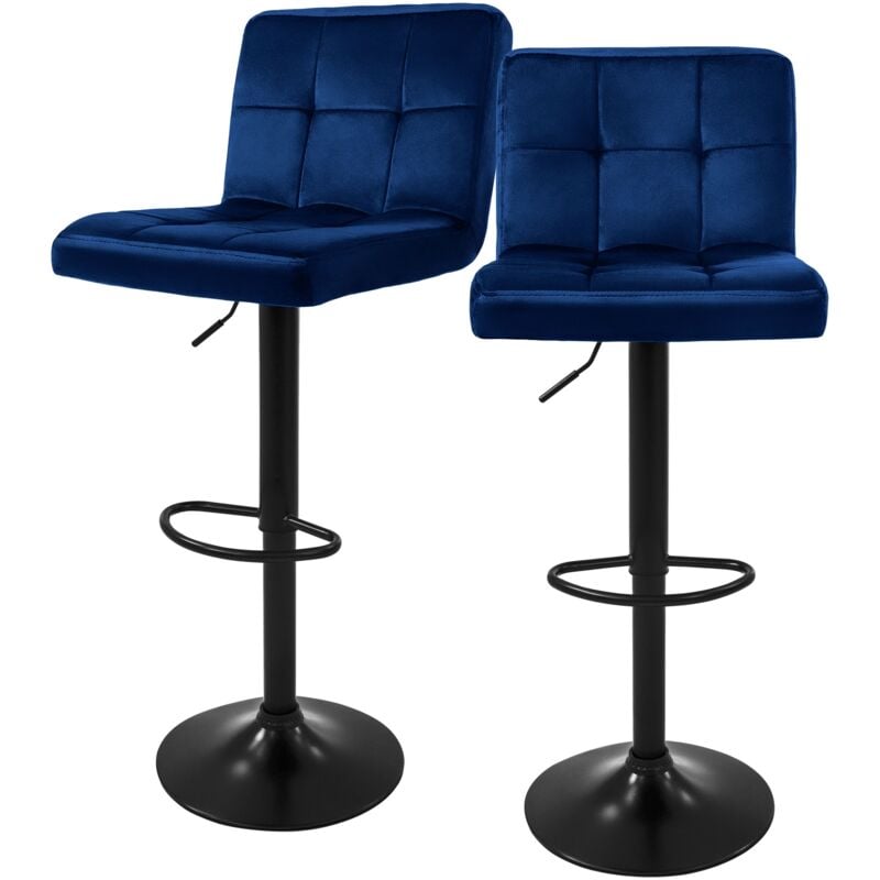 Ml-design - Lot de 2 Tabourets de Bar en Velours, Bleu, Chaise Rembourrée avec Dossier et Repose-Pieds, Réglable en Hauteur 63-83 cm, Pivotante à