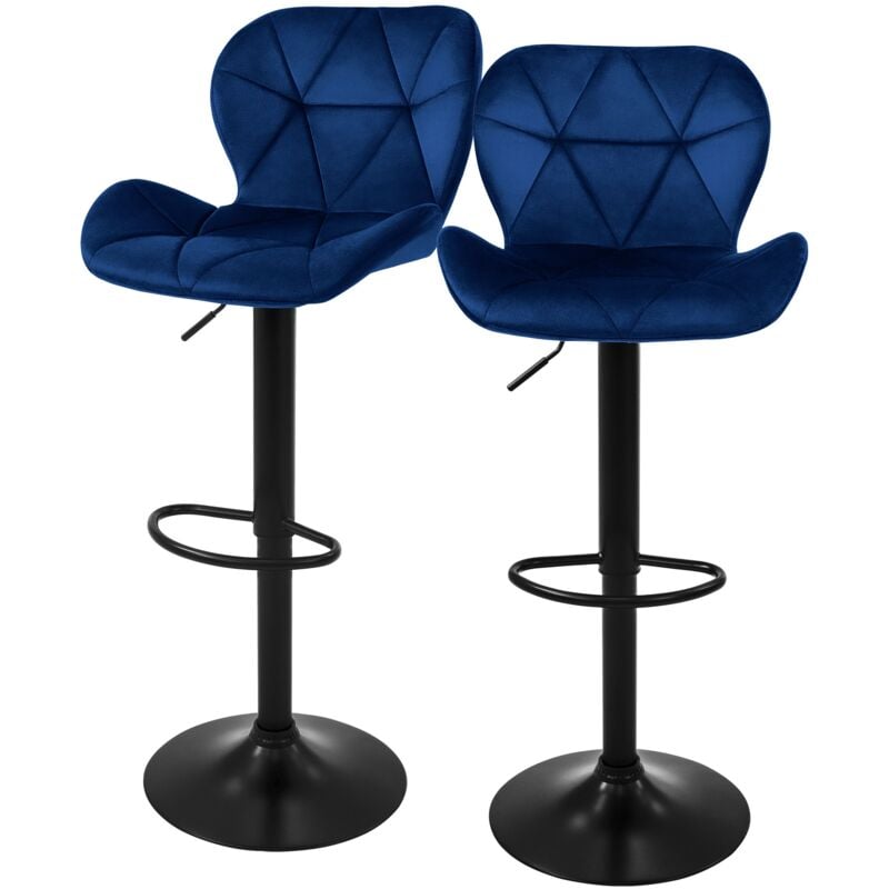 Ml-design - Lot de 2 Tabourets de Bar en Velours, Bleu, Chaise Rembourrée avec Dossier et Repose-Pieds, Réglable en Hauteur 59-79 cm, Pivotante à